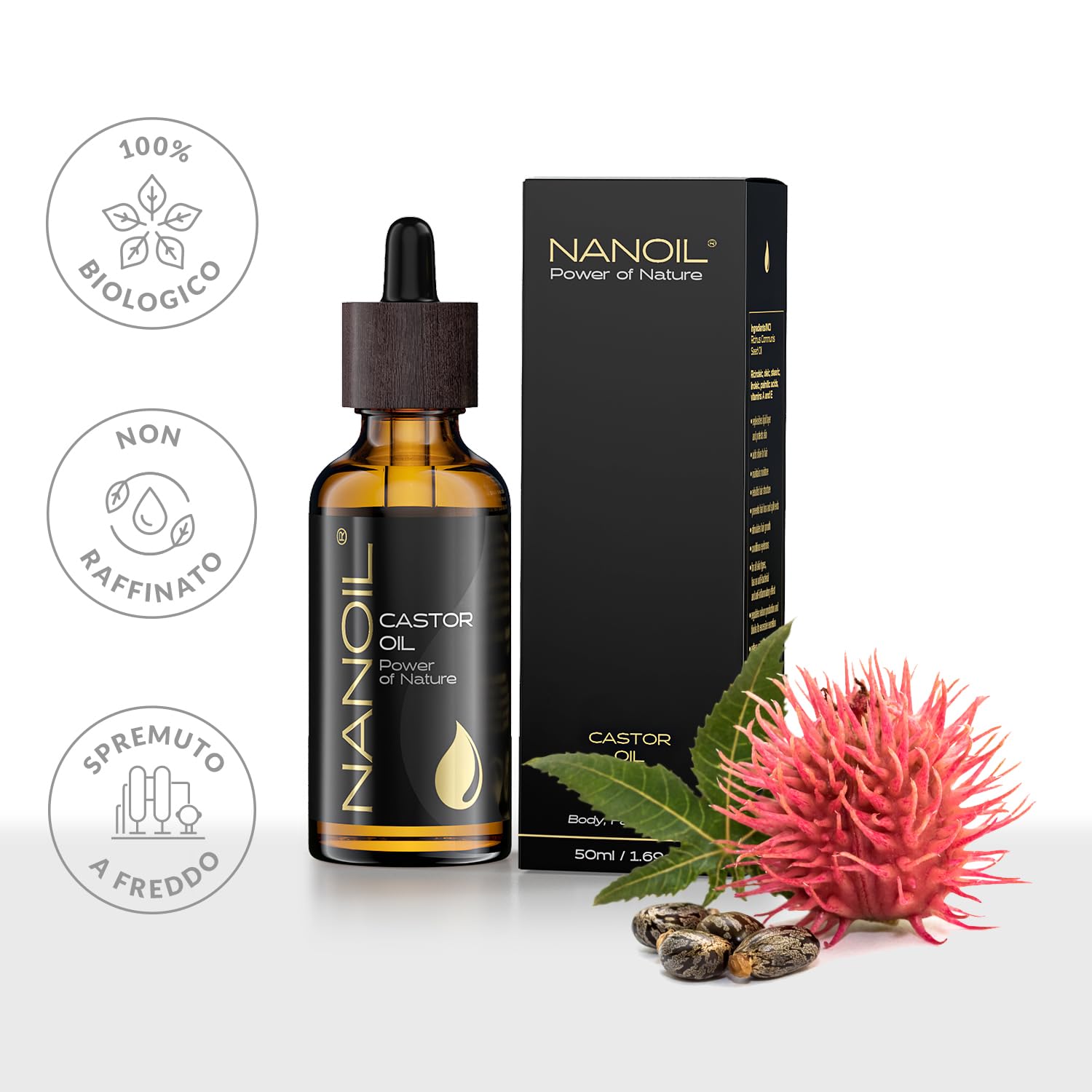 Nanoil Olii olio ricino 50ml spremuto a freddo