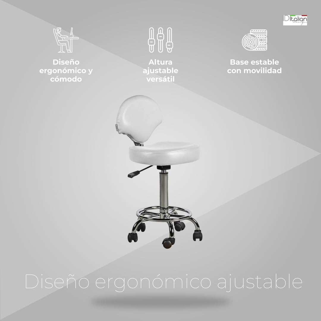 Italian Design Ferrara Sgabello Parrucchiere Bianco Regolabile