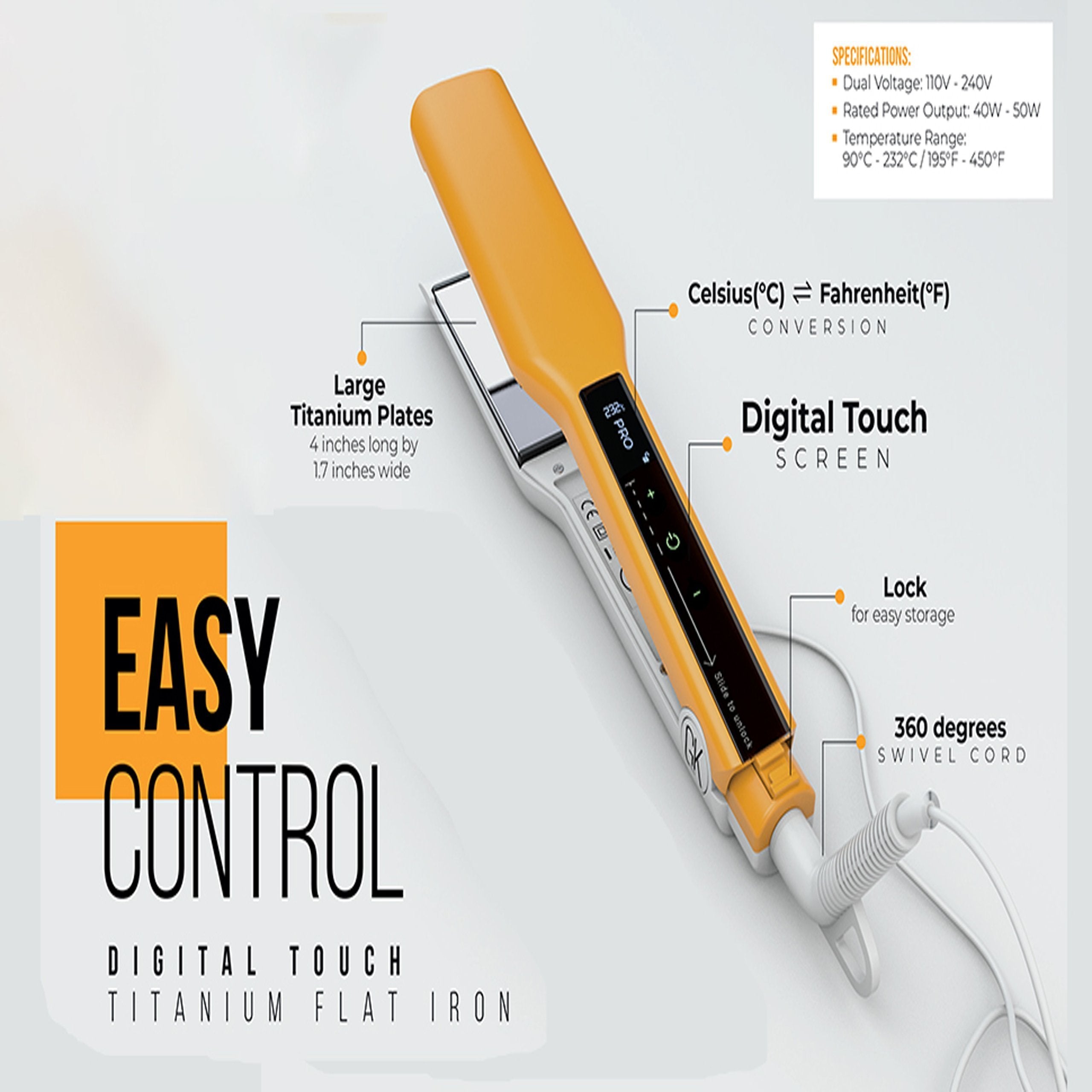 GK Hair Easy Control Piastra Capelli Titanio Touch Display