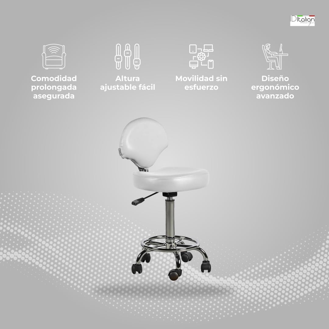 Italian Design Ferrara Sgabello Parrucchiere Bianco Regolabile