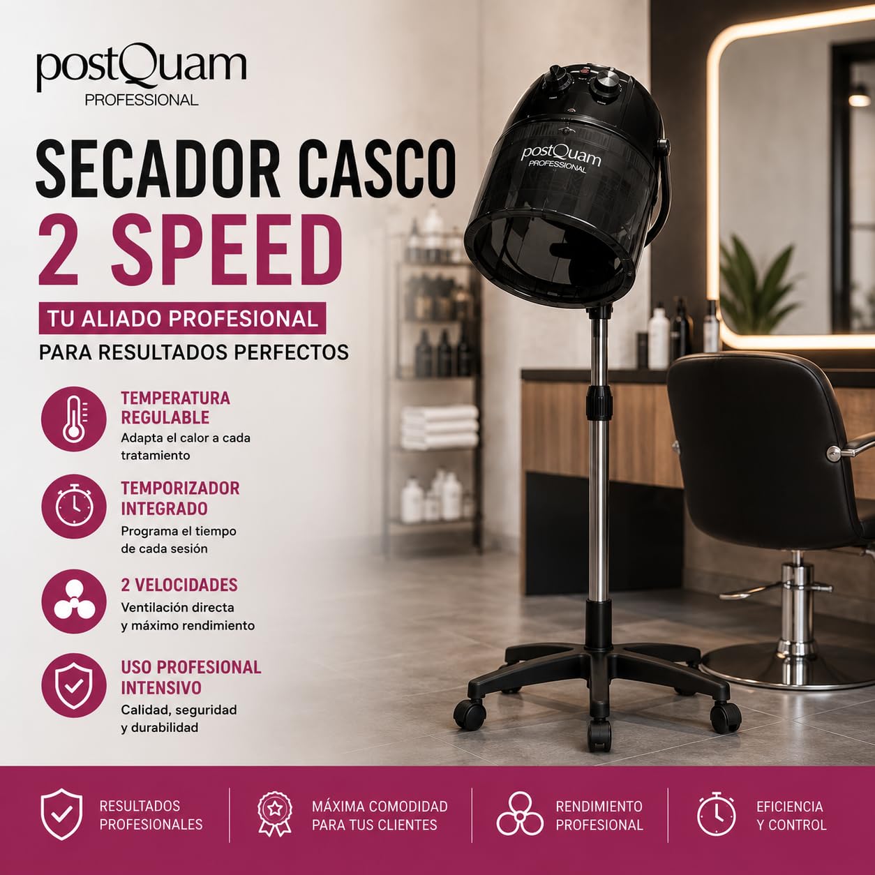 Postquam Casco asciugacapelli 1000W con stativo salone