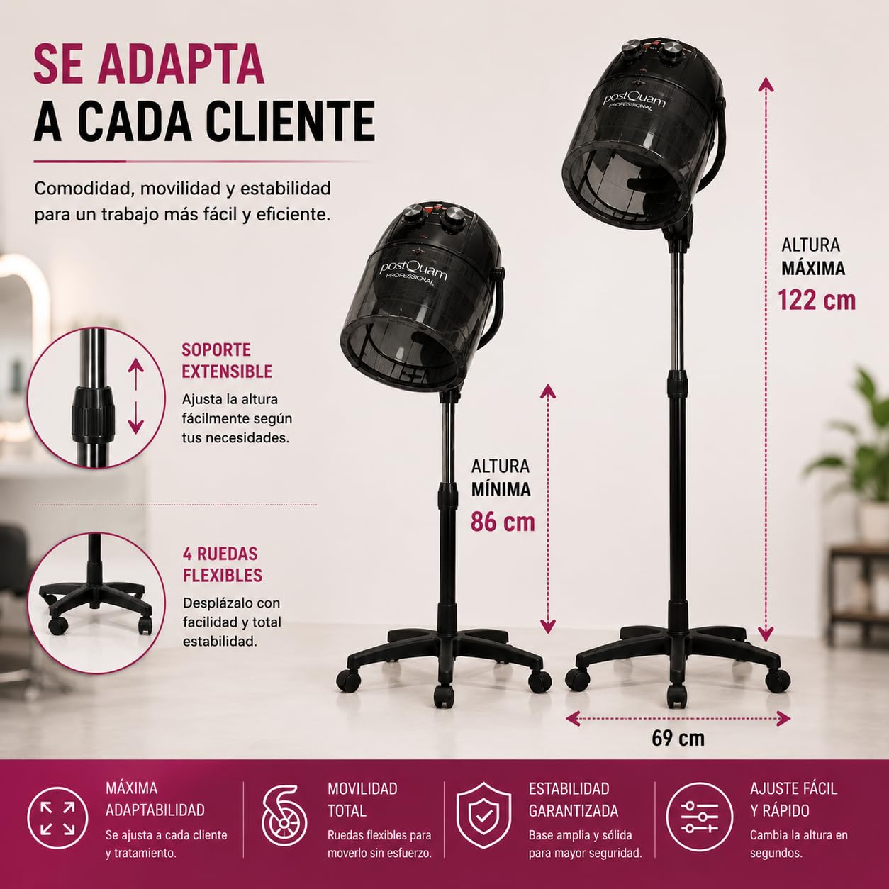 Postquam Casco asciugacapelli 1000W con stativo salone
