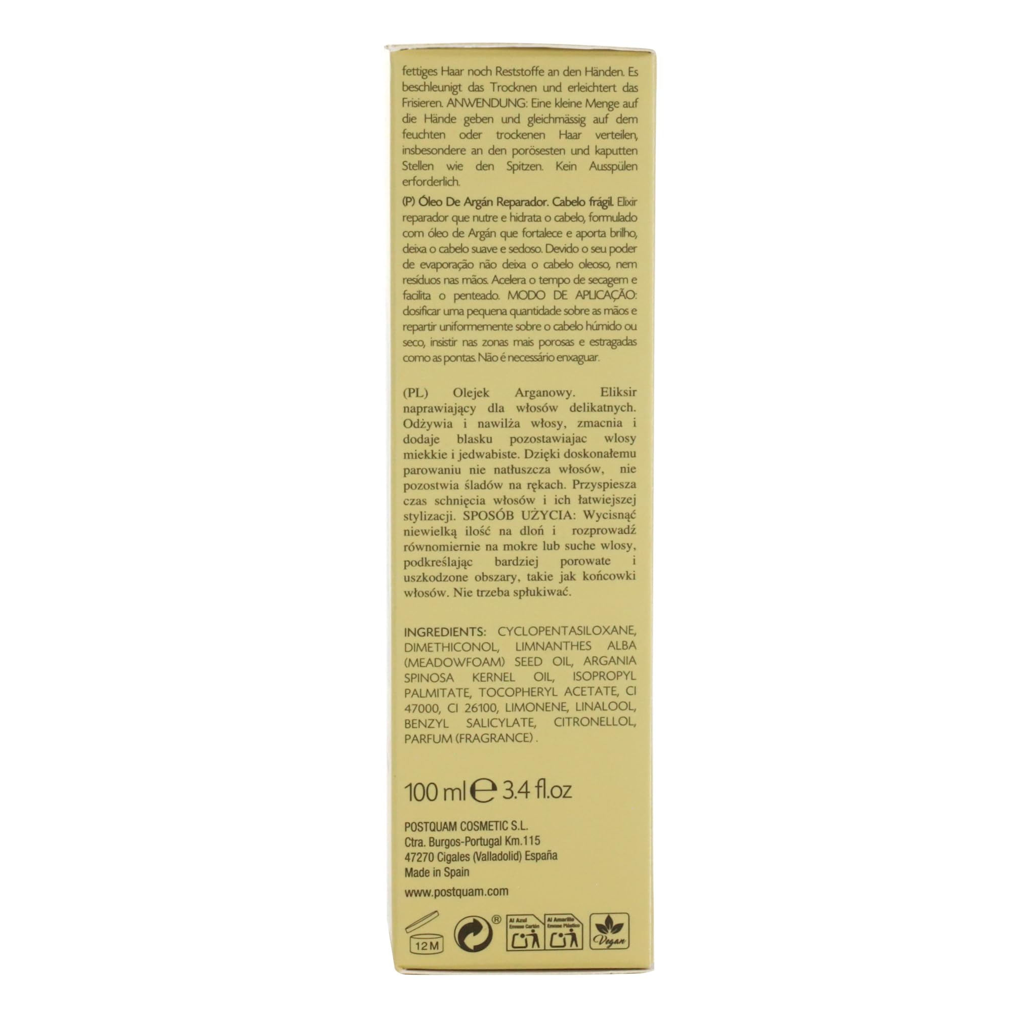 Postquam Argan Olio Capelli Sublime 100ml Fragili