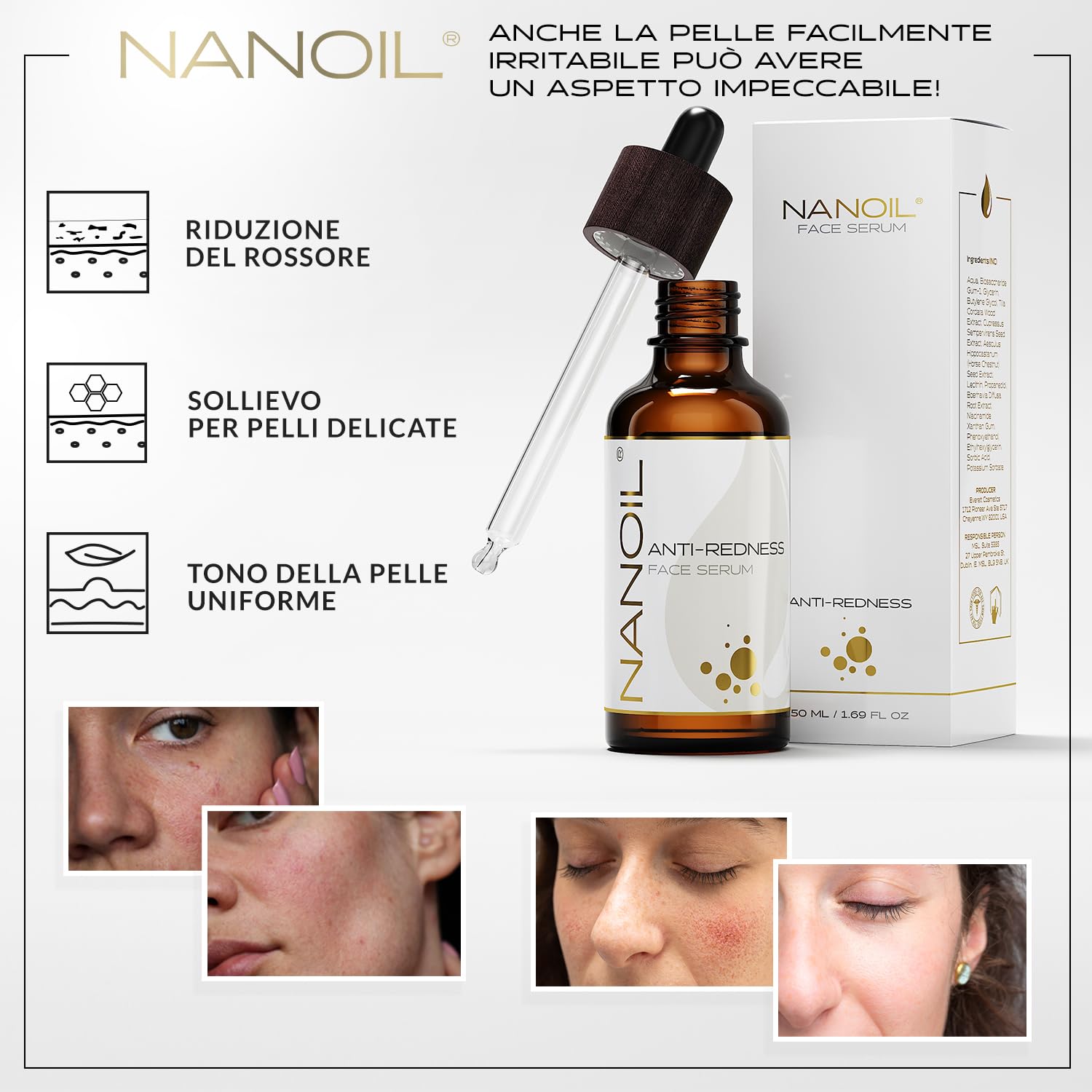 Nanoil Anti-Redness Siero Viso 50ml Pelle Sensibile