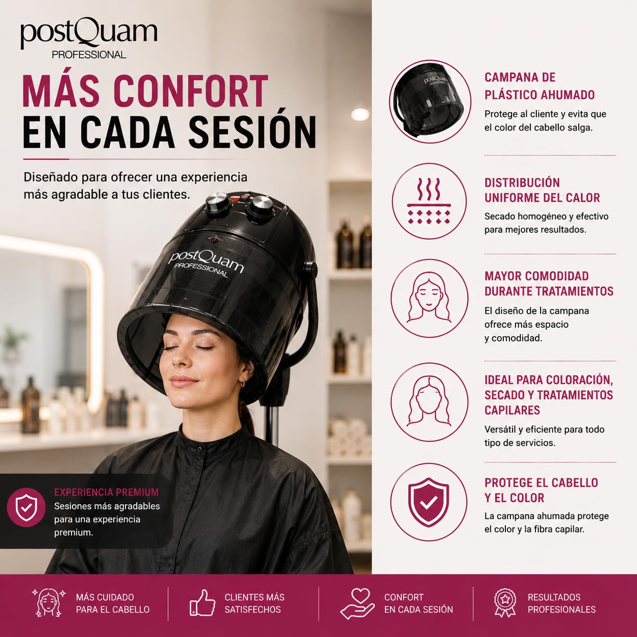 Postquam Casco asciugacapelli 1000W con stativo salone