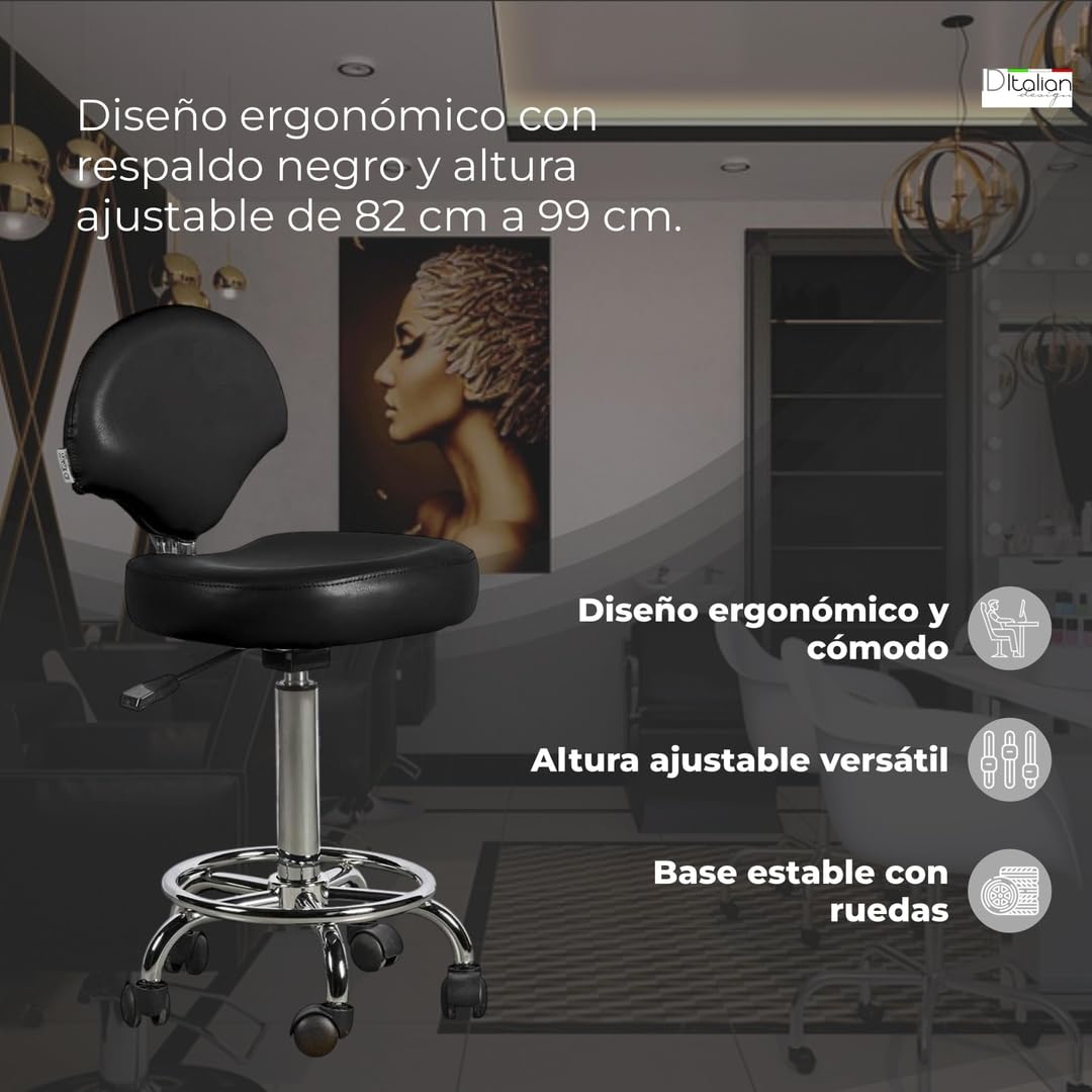 Italian Design Ferrara Sgabello parrucchiere nero con ruote