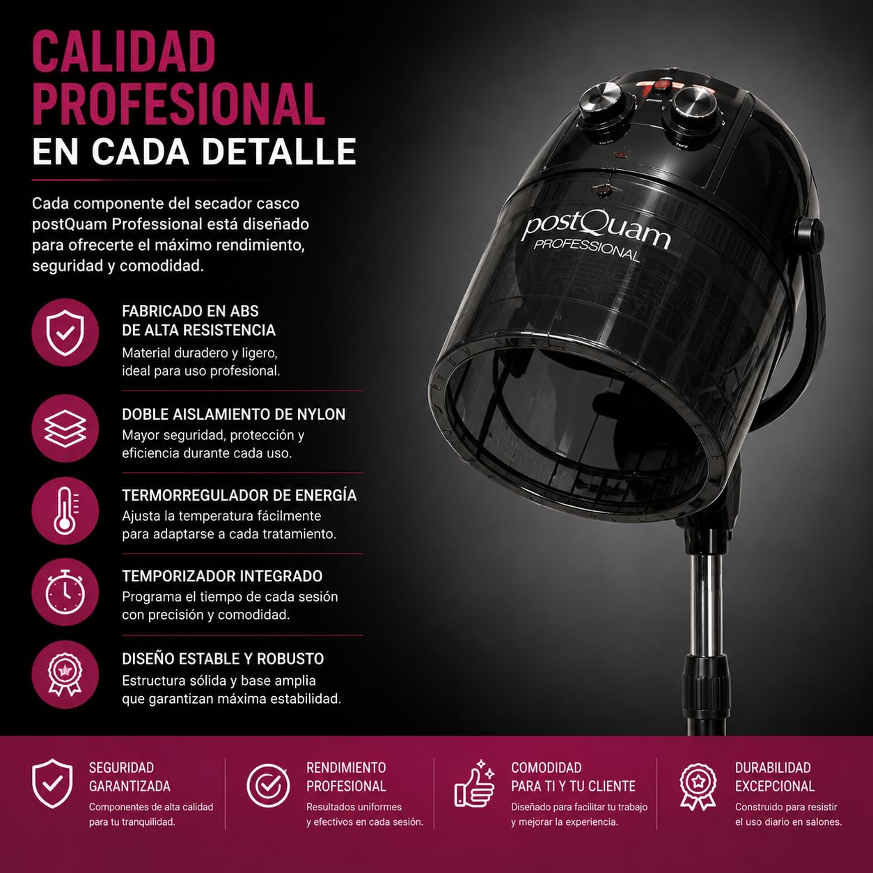 Postquam Casco asciugacapelli 1000W con stativo salone
