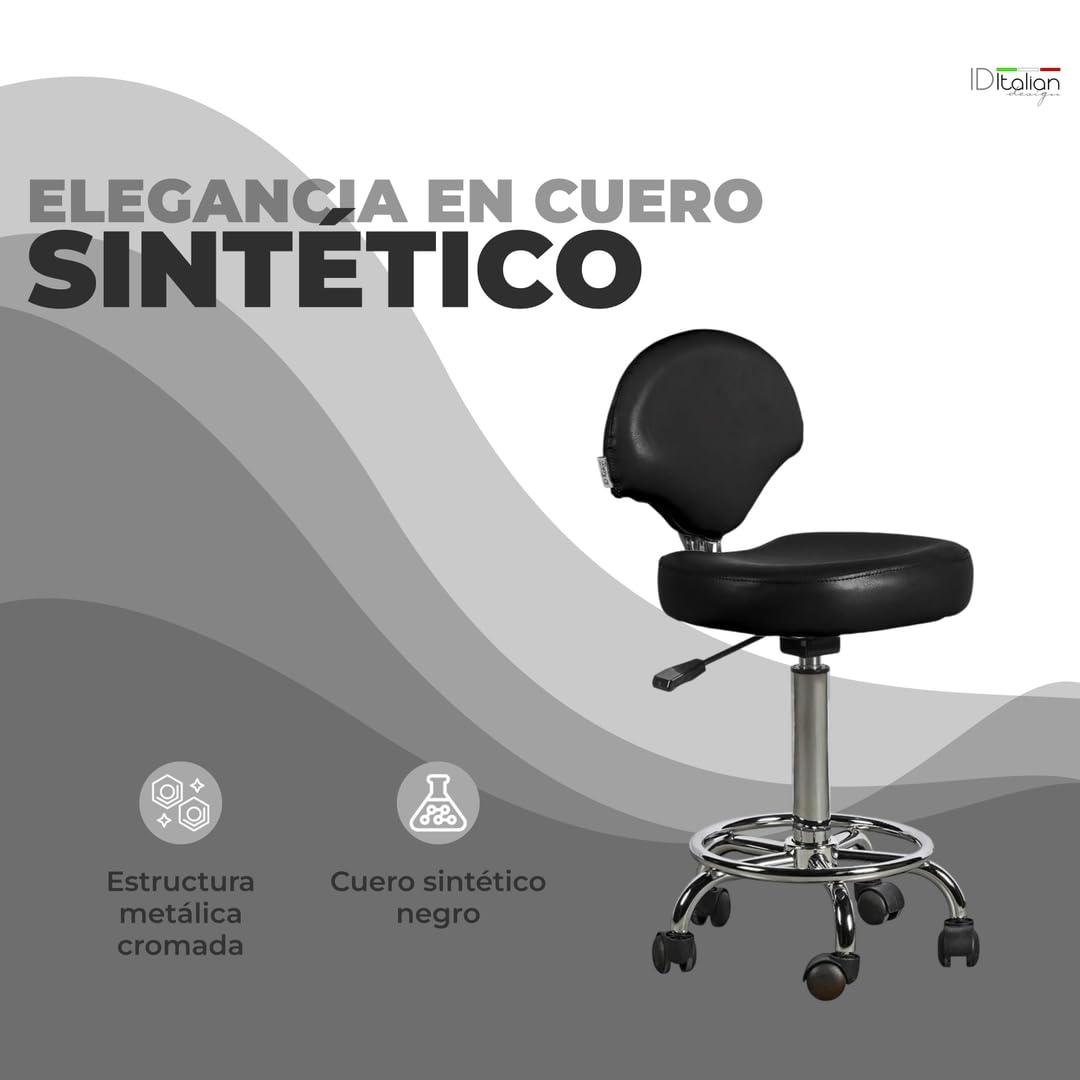 Italian Design Ferrara Sgabello parrucchiere nero con ruote
